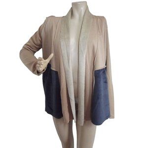 Anama Large Camel Gray Soft & Cozy Warm Fleece Open Front Cardigan coverup L